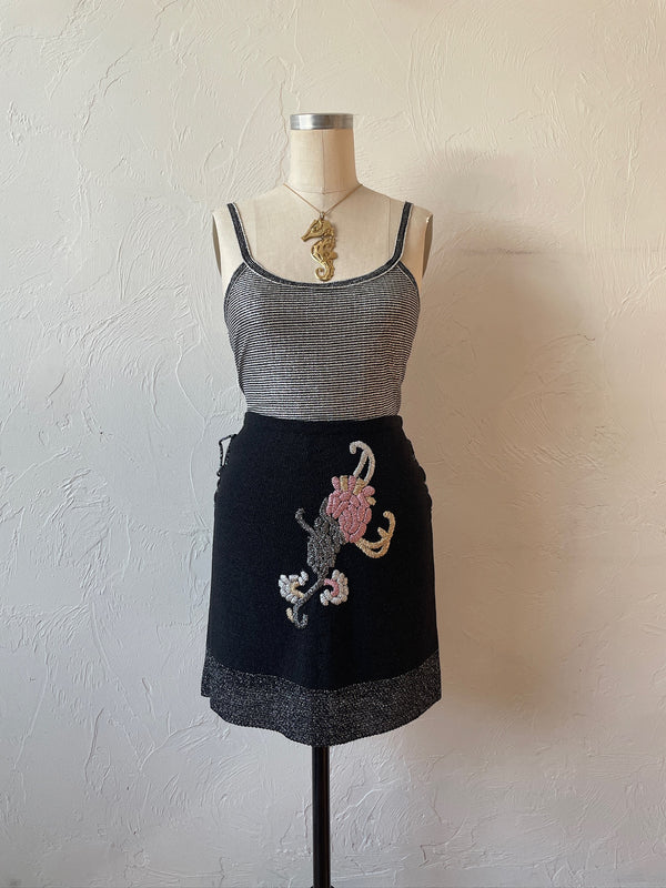 Vintage Missoni Black Knit Floral Embroidered Skirt M - We Thieves