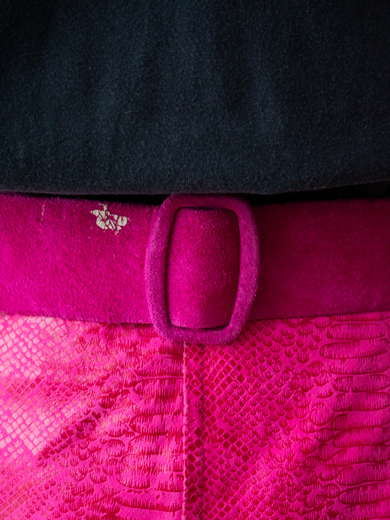 Vintage 90s Salena's Collection Maximalist Pink Suede Belt - We Thieves