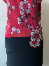 Vintage Vivienne Tam Red & Black Silk Dress with Floral Appliqué S/M - We Thieves