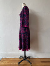 Vintage 1960s Bessi Italian Designer Navy & Hot Pink Silk Jersey Dress M - We Thieves