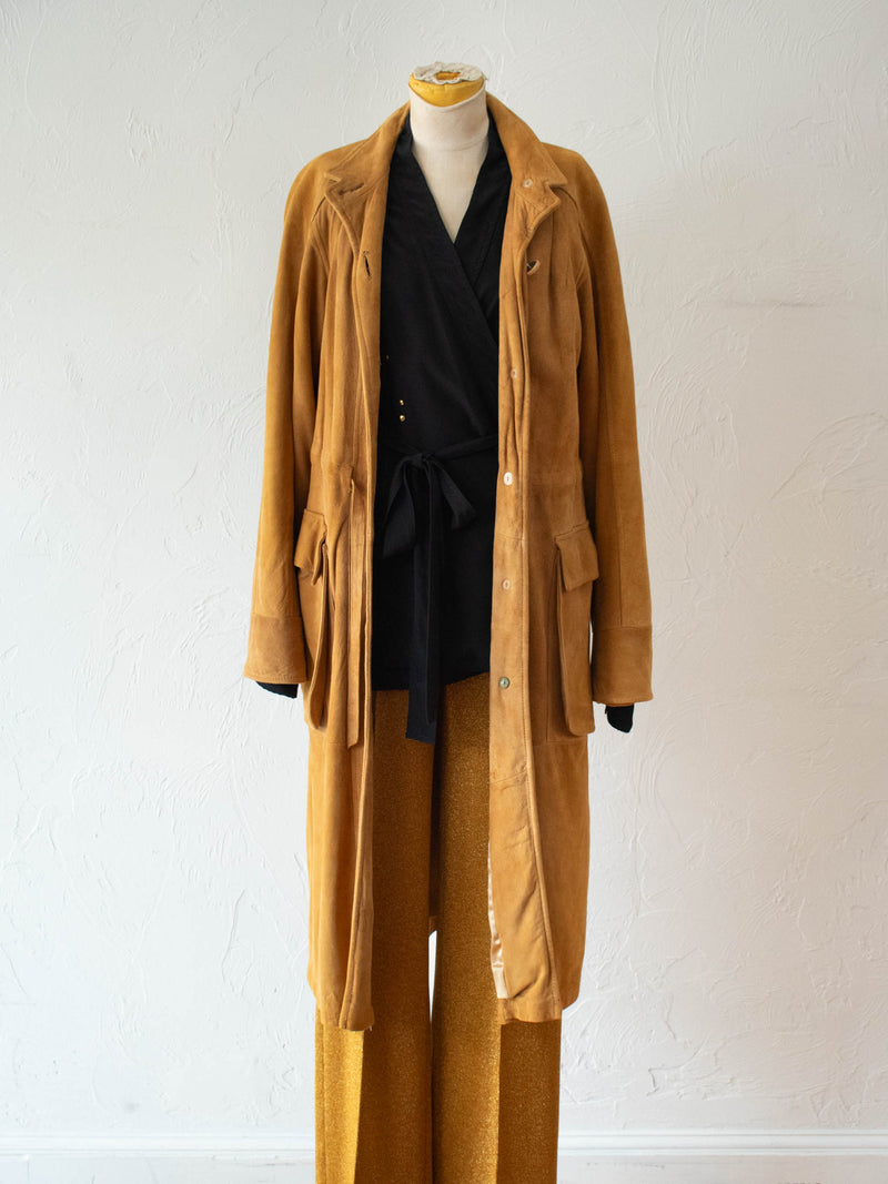 Vintage Lady Skully Caramel Suede Leather Trench Coat M - We Thieves