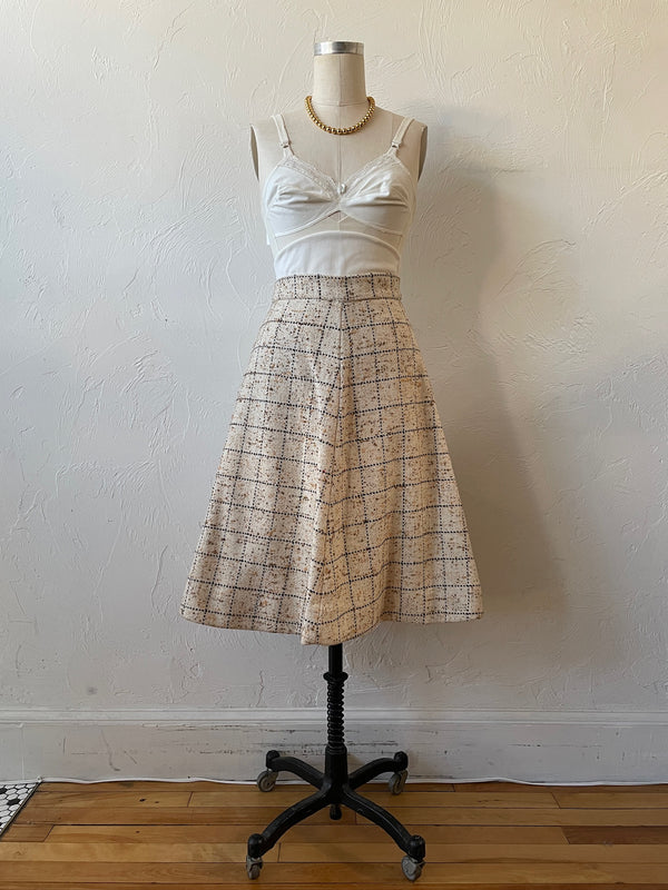 Vintage 60s Lilli Ann Windowpane Tweed Wool A-Line Skirt M
