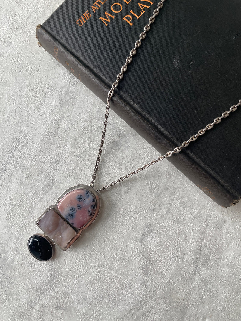 Vintage Triple Stone Crystal Sterling Silver Necklace - We Thieves