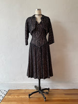 Vintage 1960s Black Lace Cocktail Dress with Pink Base M