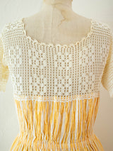 Vintage 1970s Creamsicle Striped Cotton & Crochet Sundress S/M - We Thieves