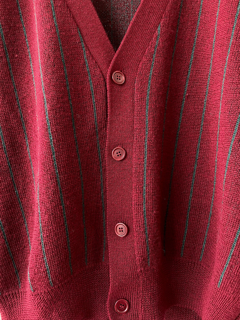 Vintage 90s Gap Burgundy & Teal Wool Pinstriped Cardigan Sweater S - We Thieves