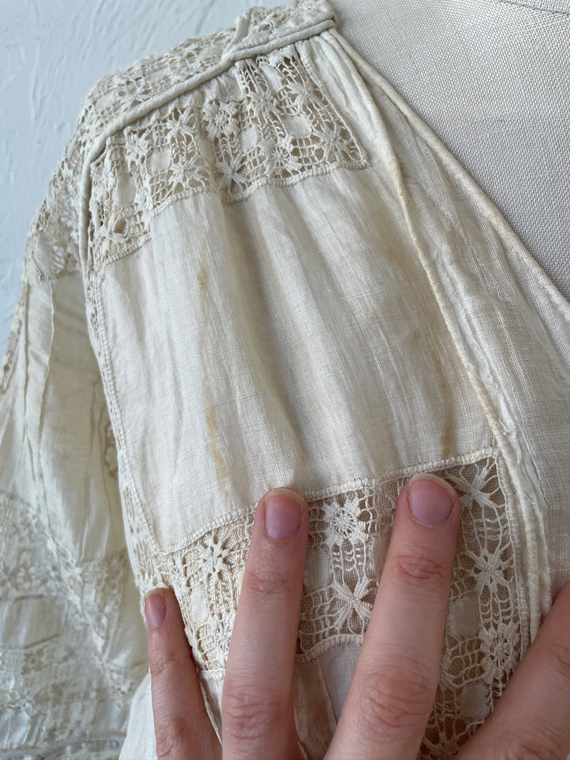Vintage Antique Couture Linen + Lace Occasional Maxi Dress S/M - We Thieves