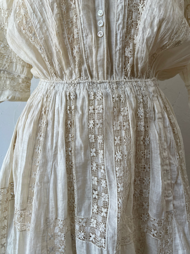 Vintage Antique Couture Linen + Lace Occasional Maxi Dress S/M - We Thieves