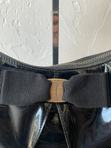 Vintage Salvatore Ferragamo Black Patent Leather Miss Vara Hobo Y2K
