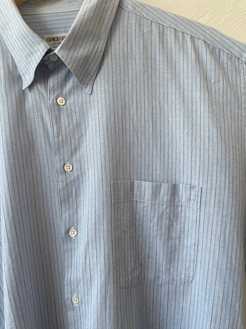 Vintage 90s Armani Light Blue Striped Button Down Shirt L - We Thieves
