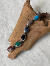 Vintage Mexican Artisan Made Multistone Sterling Silver Bracelet - We Thieves