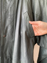 Vintage I.O.U. Long Green Leather Dolman Sleeve Coat M/L - We Thieves