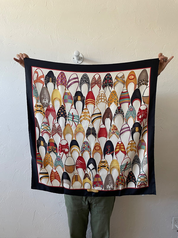 Vintage Archival Ferragamo Shoe Print Silk Scarf