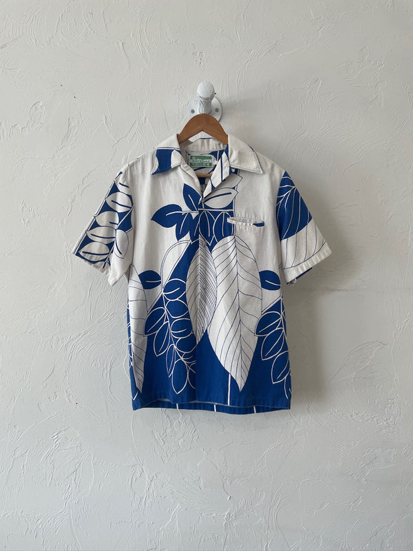 Vintage White + Blue Waltah Clarke Hawaiian Shirt S - We Thieves