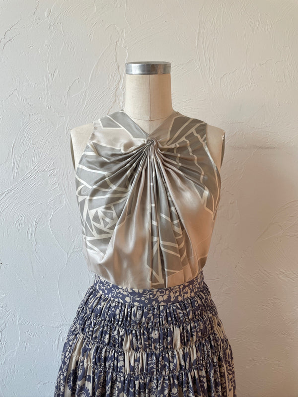 Vintage Robert Rodriguez Grey Silk Twisted Rose Top S/M - We Thieves