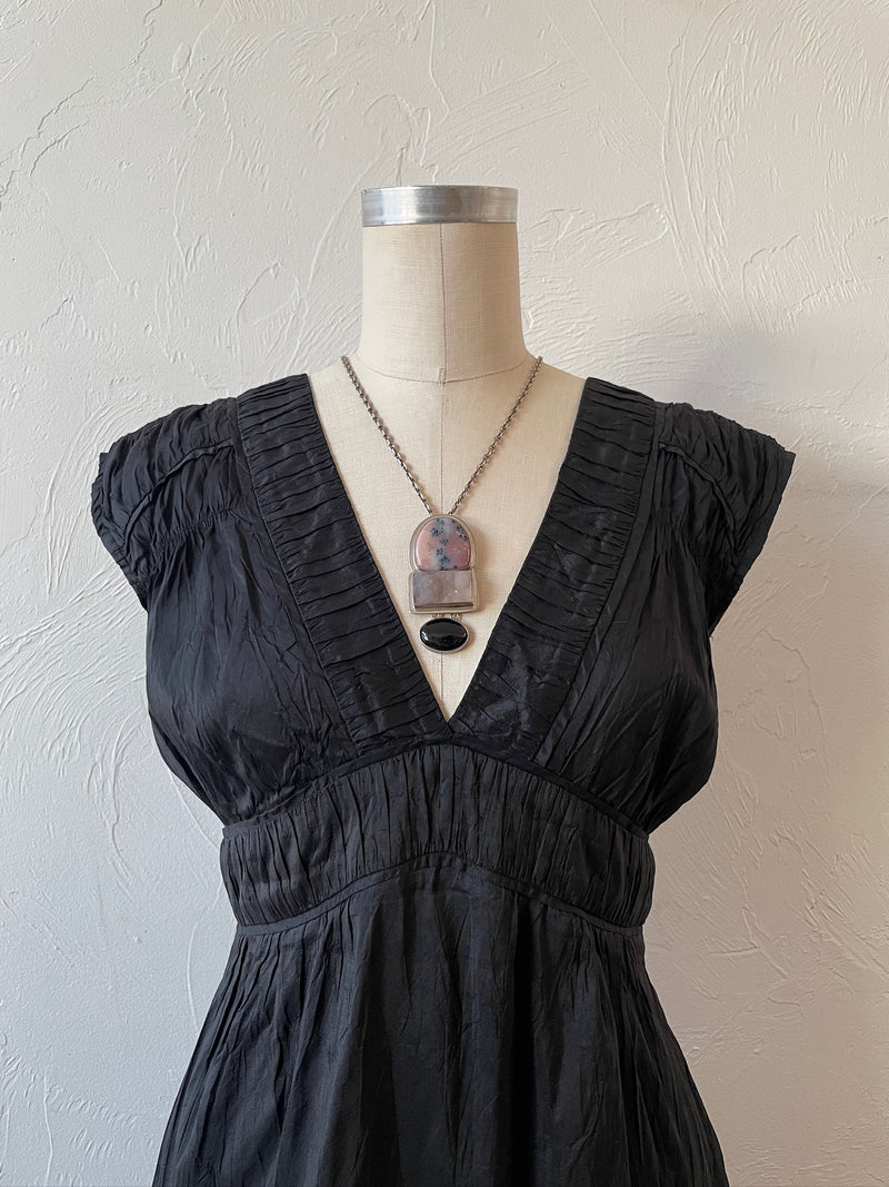 Vintage Calypso Black Silk Midi A-line Dress S - We Thieves