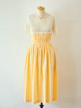 Vintage 1970s Creamsicle Striped Cotton & Crochet Sundress S/M - We Thieves