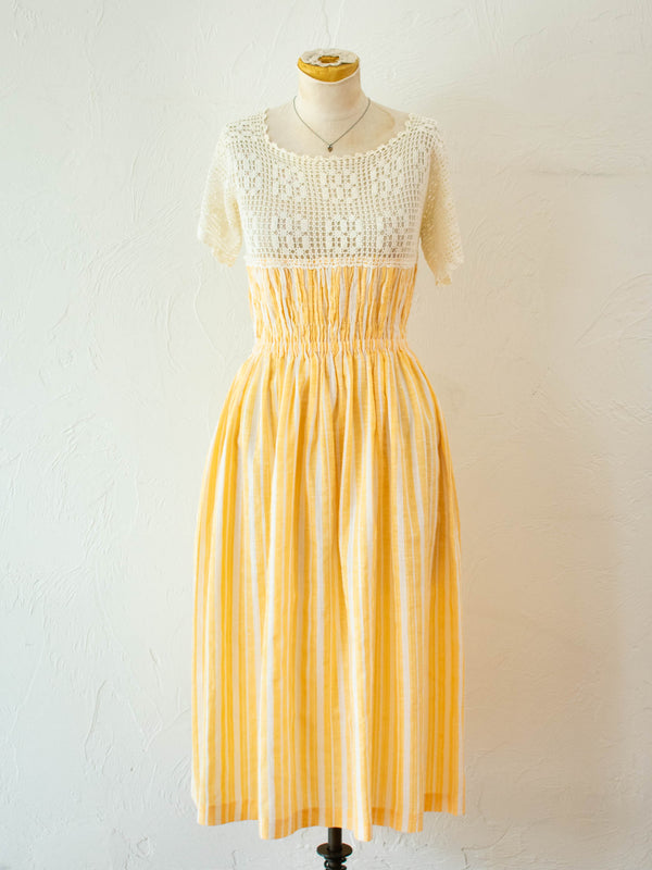 Vintage 1970s Creamsicle Striped Cotton & Crochet Sundress S/M - We Thieves