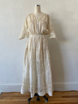 Vintage Antique Couture Linen + Lace Occasional Maxi Dress S/M - We Thieves