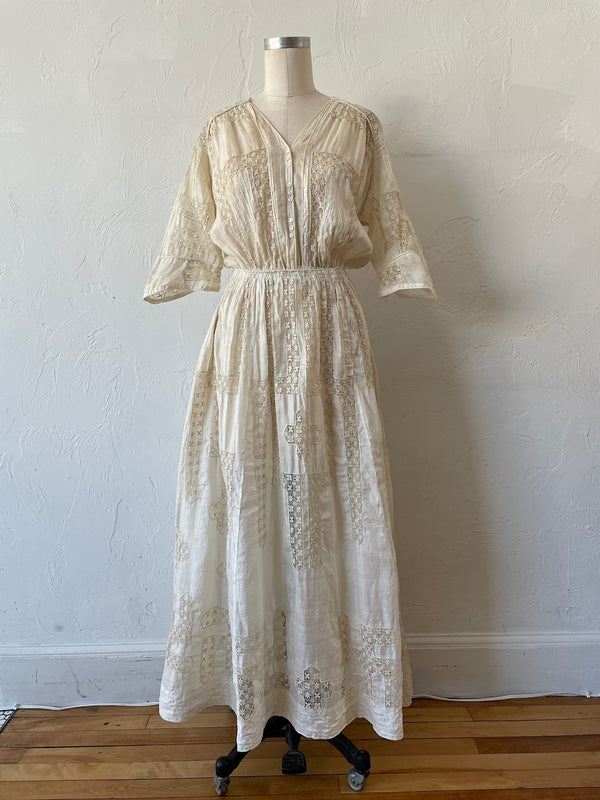Vintage Antique Couture Linen + Lace Occasional Maxi Dress S/M - We Thieves
