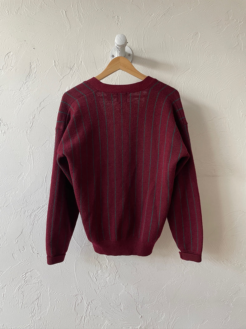 Vintage 90s Gap Burgundy & Teal Wool Pinstriped Cardigan Sweater S - We Thieves