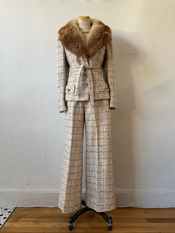Vintage 60s Lilli Ann Windowpane Tweed Wide Leg Wool Pant S