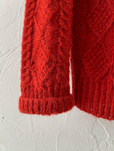 Vintage Handknit Scarlet Wool Cableknit Cardigan Sweater S/M