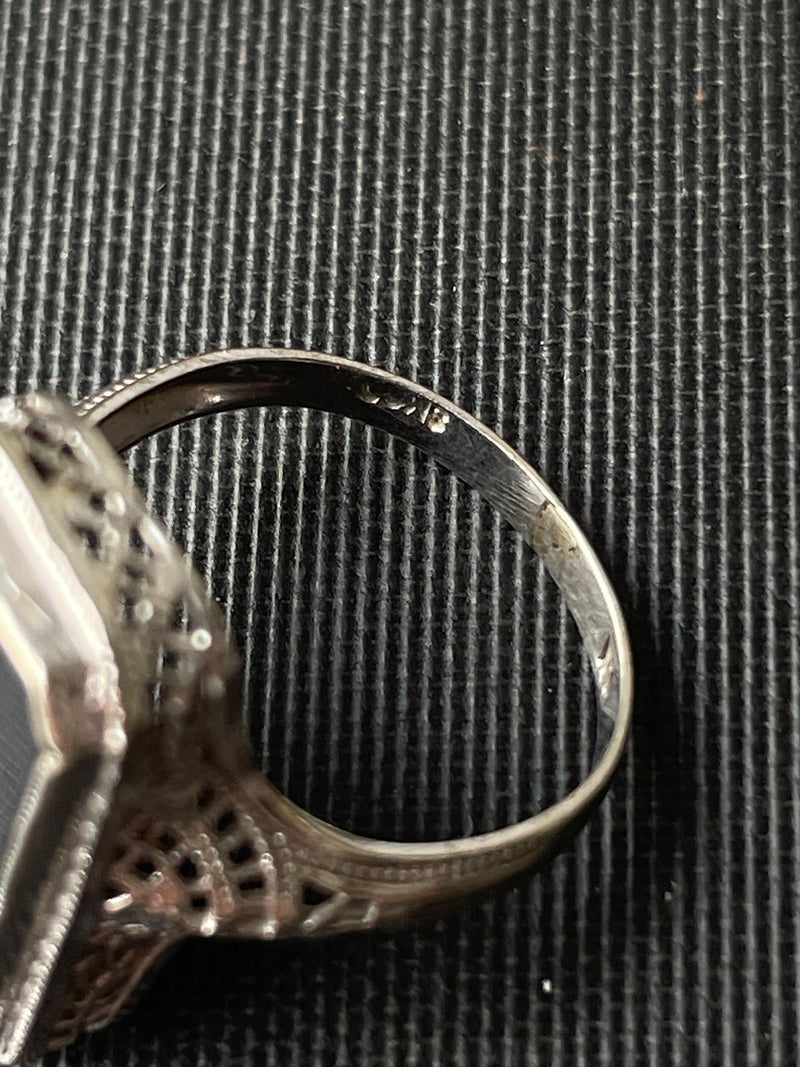 Vintage 10k White Gold Ring with Small Diamond Set in Onyx Size 6