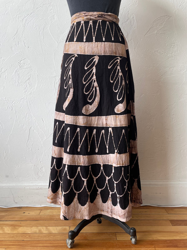 Vintage Crackle Batik Cotton Maxi Wrap Skirt M/L - We Thieves