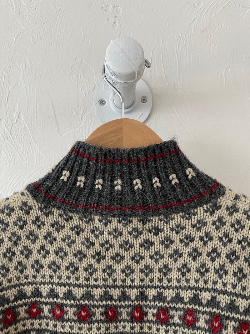 Vintage Ralph Lauren Grey Wool Zippered Skiiers Cardigan Sweater L