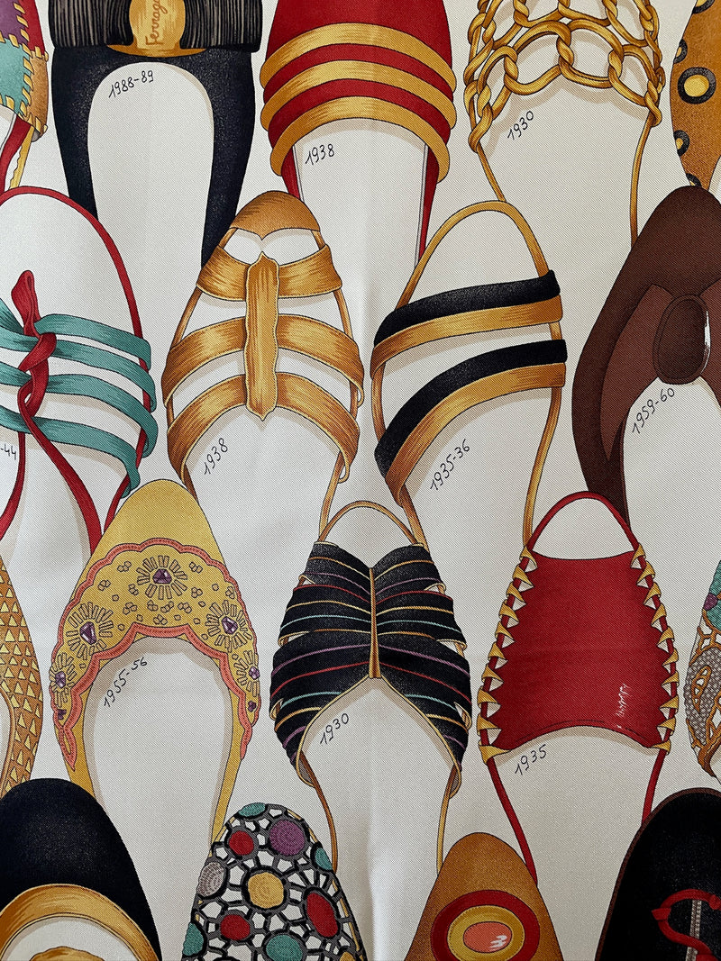 Vintage Archival Ferragamo Shoe Print Silk Scarf