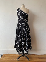 Vintage Black & White Circle Print One-Shoulder Cotton Dress M - We Thieves