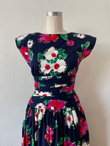 Vintage Patty O'Neil Navy Floral Dress w/ Bow XS - We Thieves