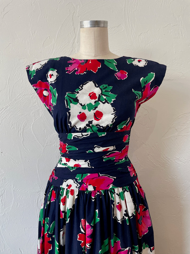Vintage Patty O'Neil Navy Floral Dress w/ Bow XS - We Thieves