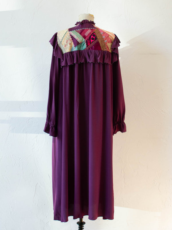 Vintage Jane McCartney Long Sleeve Burgundy Silk Bohemian Dress with Quilt Neckline S - We Thieves