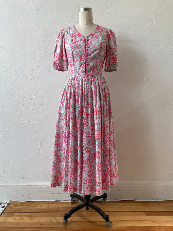 Vintage 80s Laura Ashley Pink Floral Cotton Maxi Dress XS/S – We Thieves