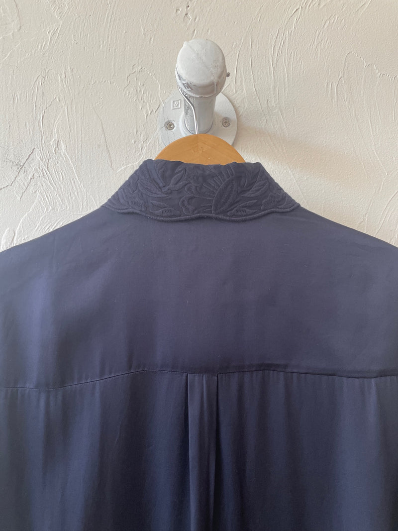 Pre-loved COS Navy Blouse with Embroidered Collar L - We Thieves