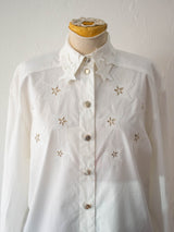 Vintage 90s Escada White Cotton Stars Button Down Shirt S/M - We Thieves