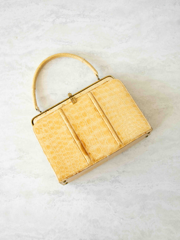 Vintage Structured Embossed Honey Leather Handbag - We Thieves