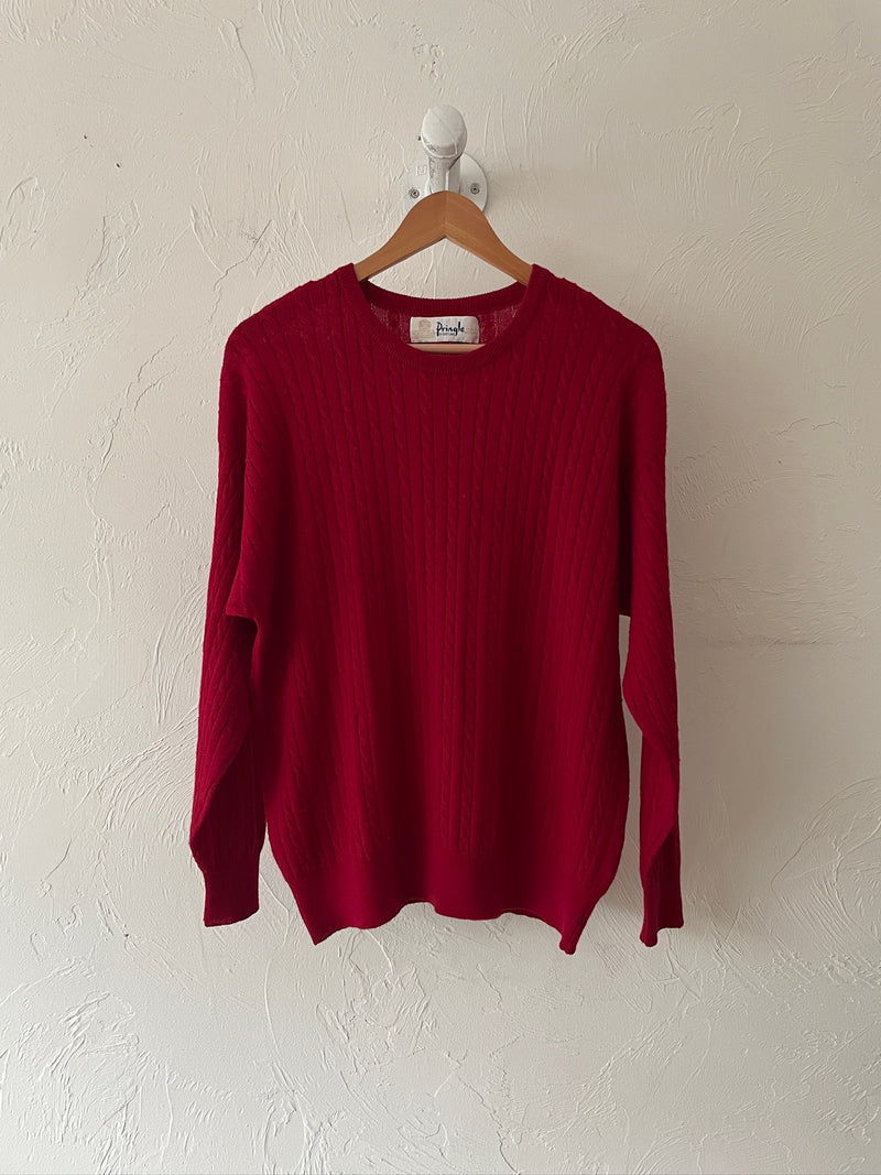 Vintage Pringle of Scotland Red Wool Cableknit Sweater M/L