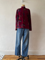 Vintage 80s Chacok Novelty Deep Magenta Velvet Blouse M