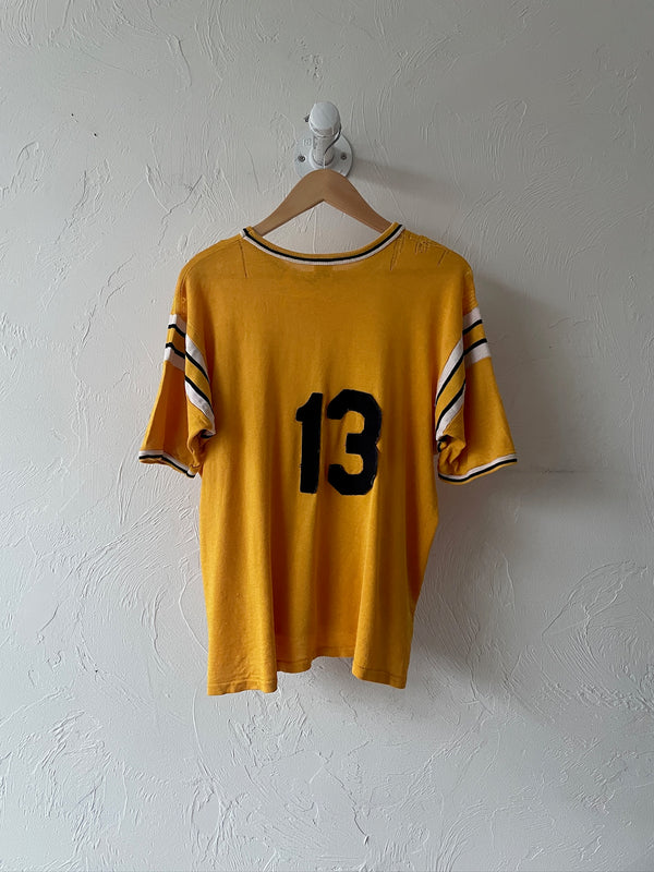 Vintage Thrashed Yellow & Black Number 13 Jersey T-Shirt L