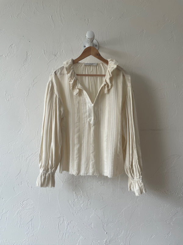 Vintage Philosophy Cream Peasant Blouse with Raw Hem S/M - We Thieves