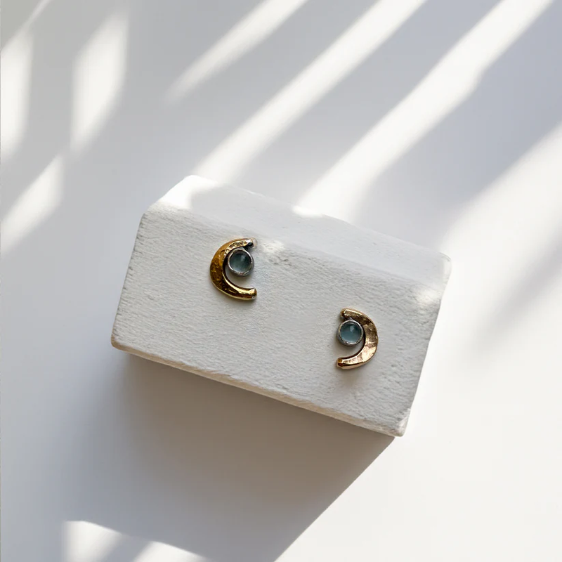 Crescent Moonstone Studs - We Thieves