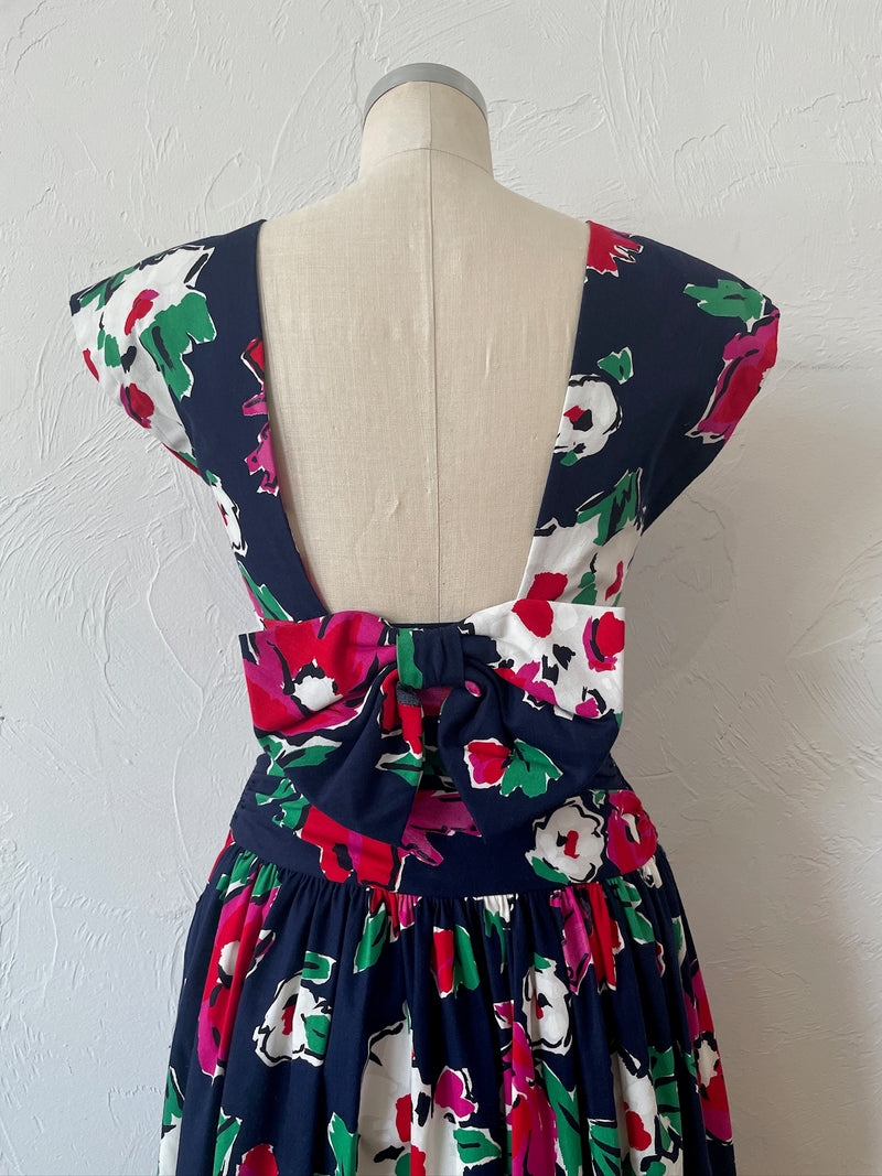 Vintage Patty O'Neil Navy Floral Dress w/ Bow XS - We Thieves