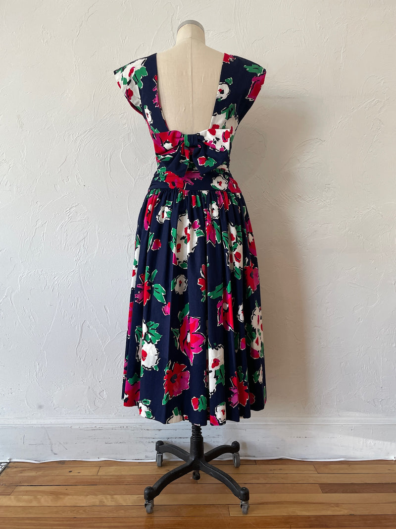 Vintage Patty O'Neil Navy Floral Dress w/ Bow XS - We Thieves