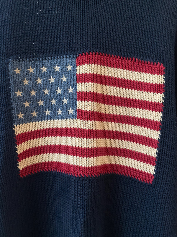 Vintage Polo Ralph Lauren Navy Cotton American Flag Sweater S/M - We Thieves