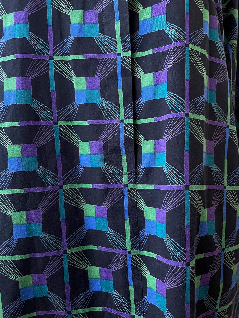 Vintage Marimekko Black & Jewel Tone Print Cotton Dress M/L