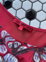 Vintage Vivienne Tam Red & Black Silk Dress with Floral Appliqué S/M - We Thieves