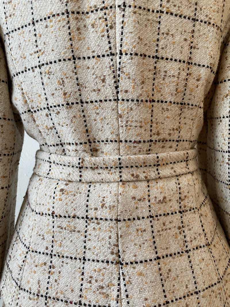Vintage 60s Lilli Ann Windowpane Tweed Wool Blazer/Jacket with Fur Collar M